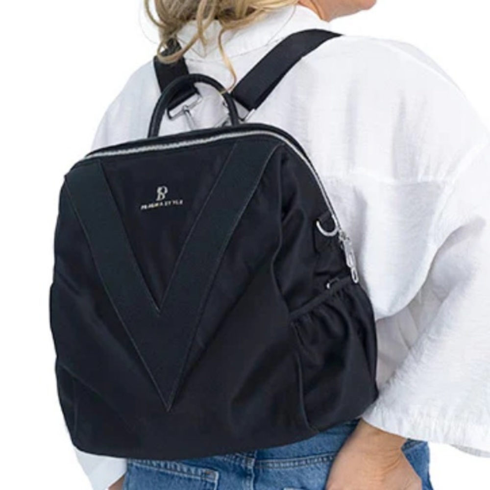 PurseN V-Panel Black Backpack for Women